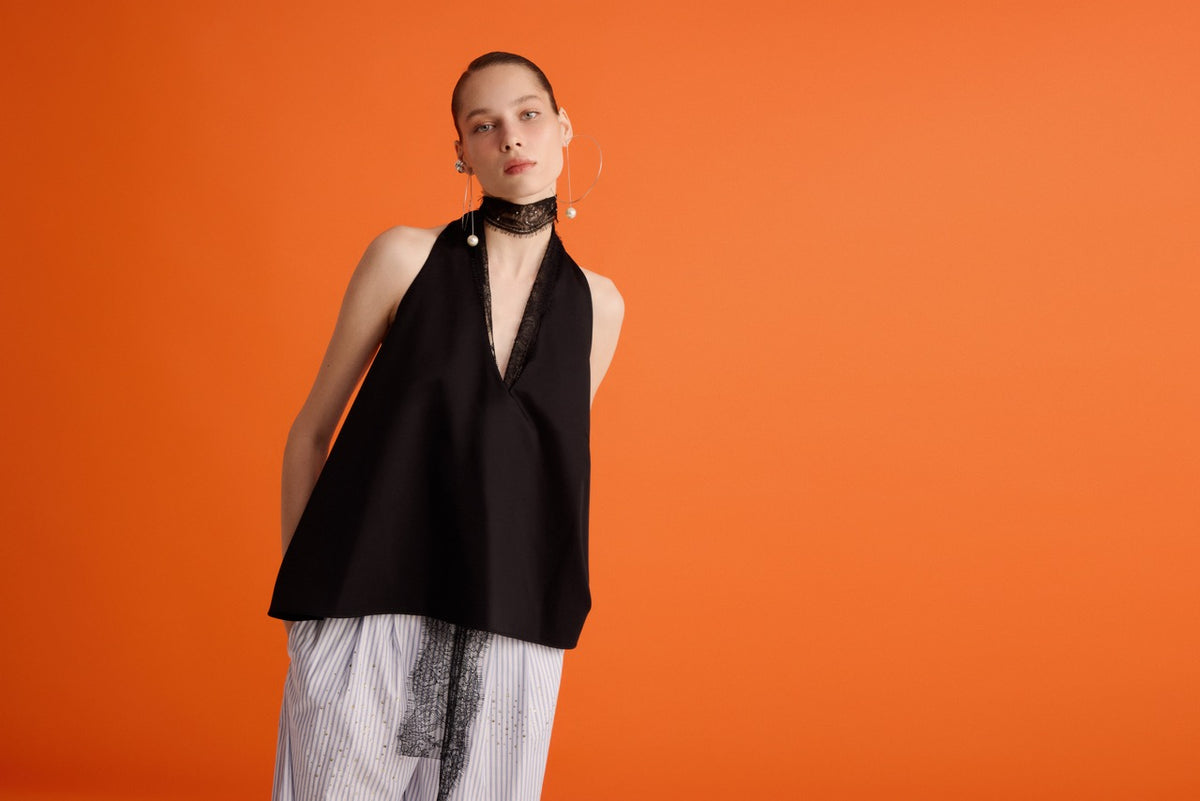 Noir Drop Top Riviera Bloom Trousers by Natalie Kolyozyan, In the Spotlight SS26, view 3