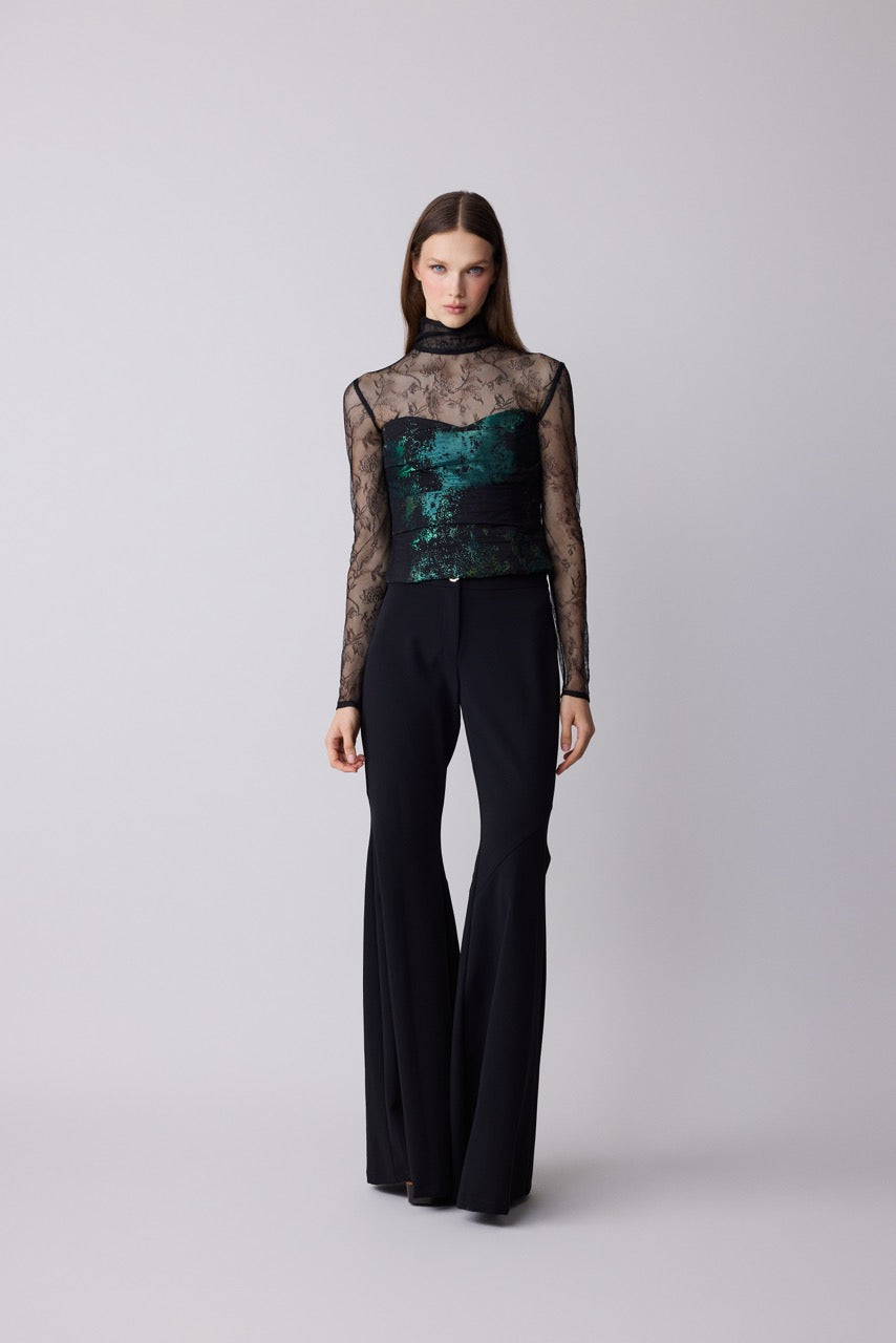 Column Black Flare Trousers – Night by Natalie Kolyozyan, Relief AW26