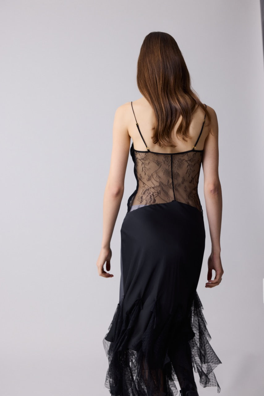 Marquina Black Satin & Lace Slip Dress by Natalie Kolyozyan, Relief AW26, view 2