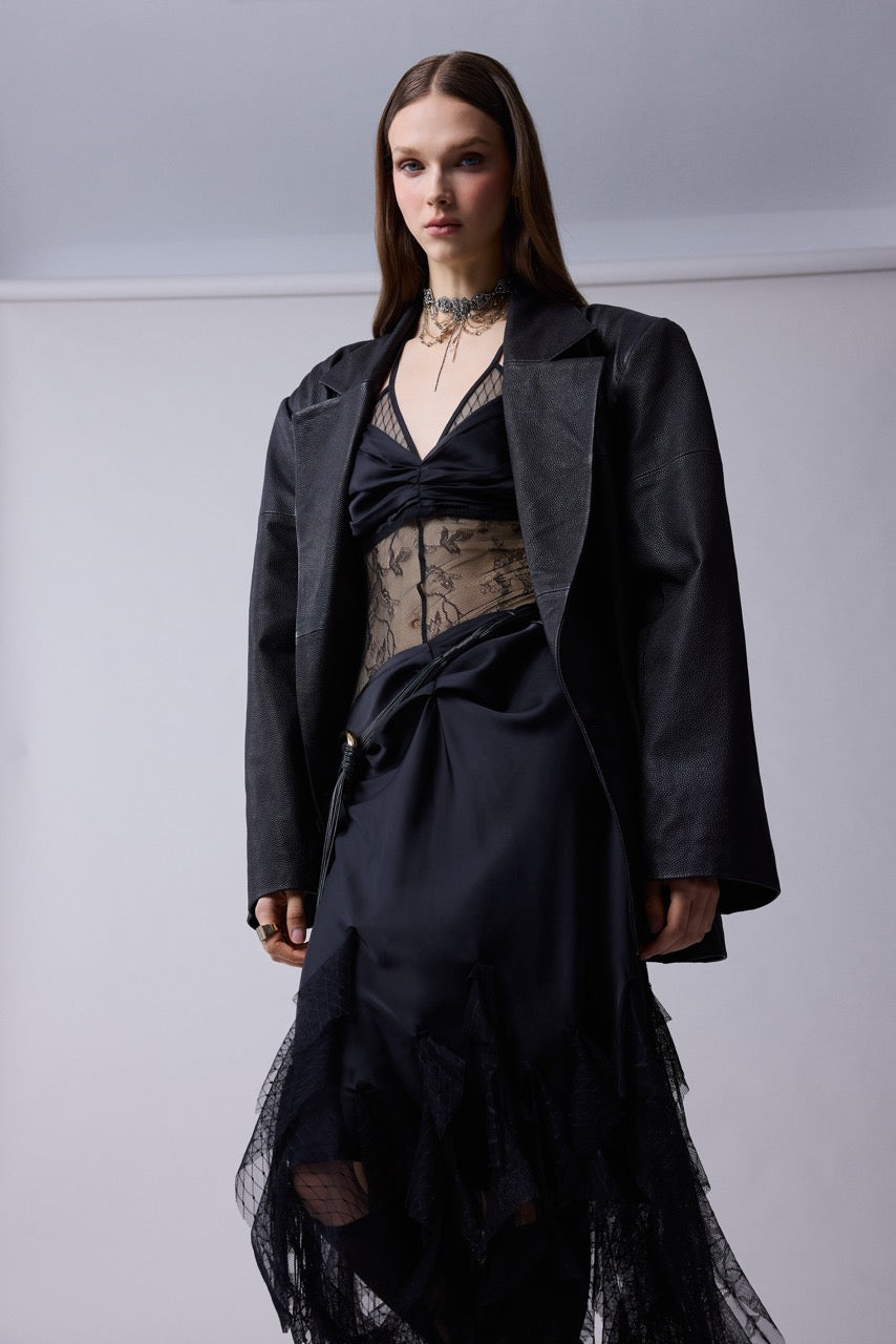 Obsidian Black Leather Blazer Jacket by Natalie Kolyozyan, Relief AW26, view 2