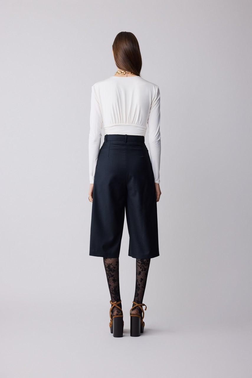 Basalt Black Wool Bermuda Shorts by Natalie Kolyozyan, Relief AW26, view 2