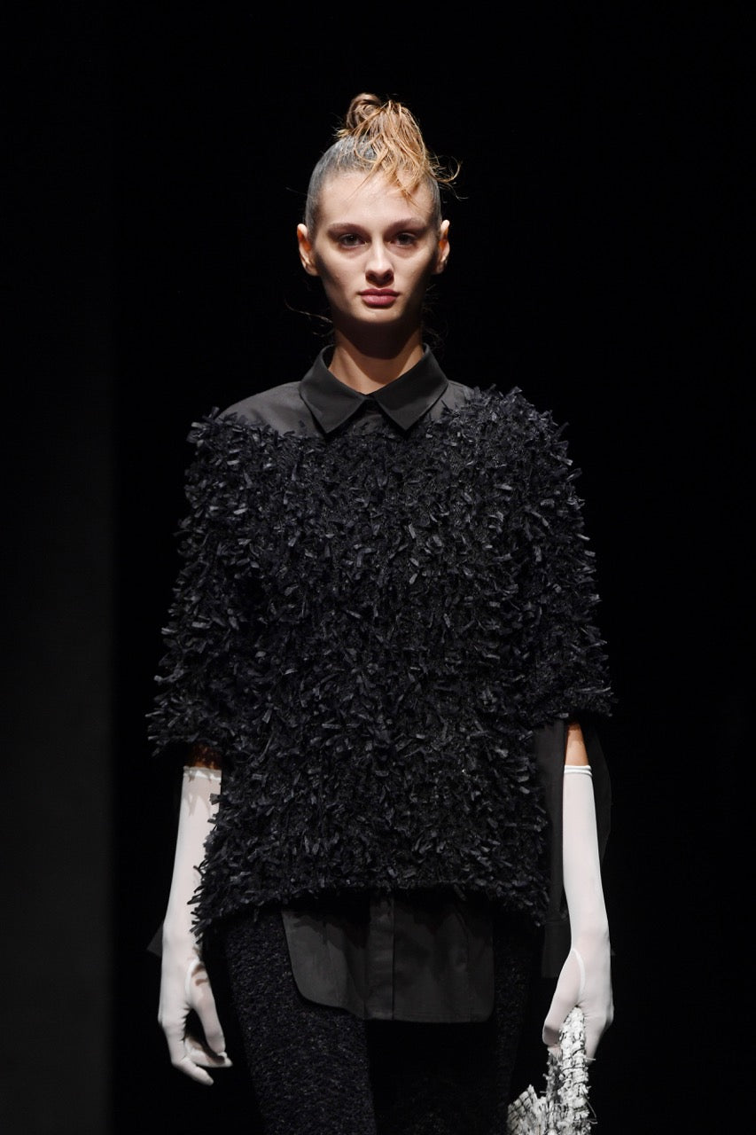 Streamer Black Oversized Blouse Look by Natalie Kolyozyan, Saturday Night Sunday Morning SS20, view 2