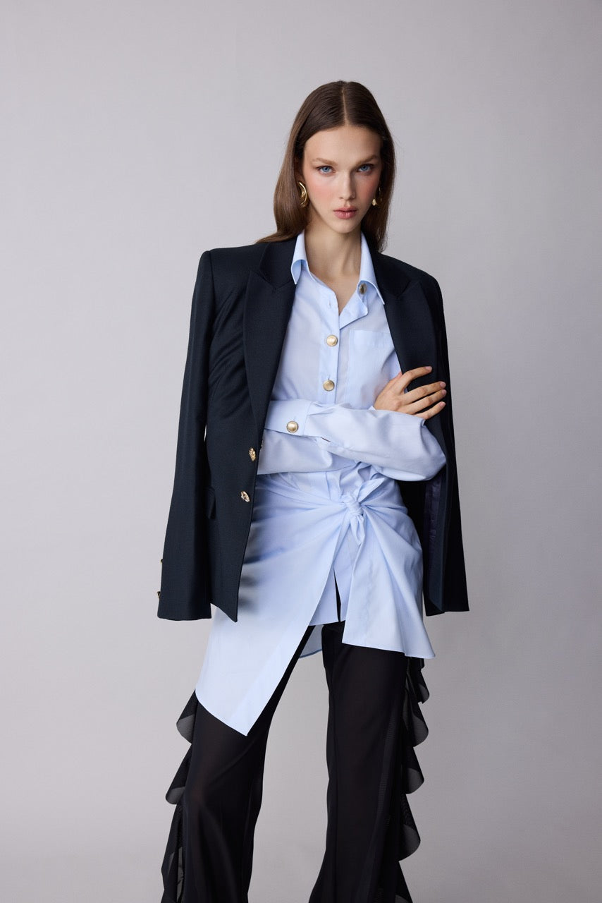 Wave Black Ruffle Wide-Leg Trousers by Natalie Kolyozyan, Relief AW26