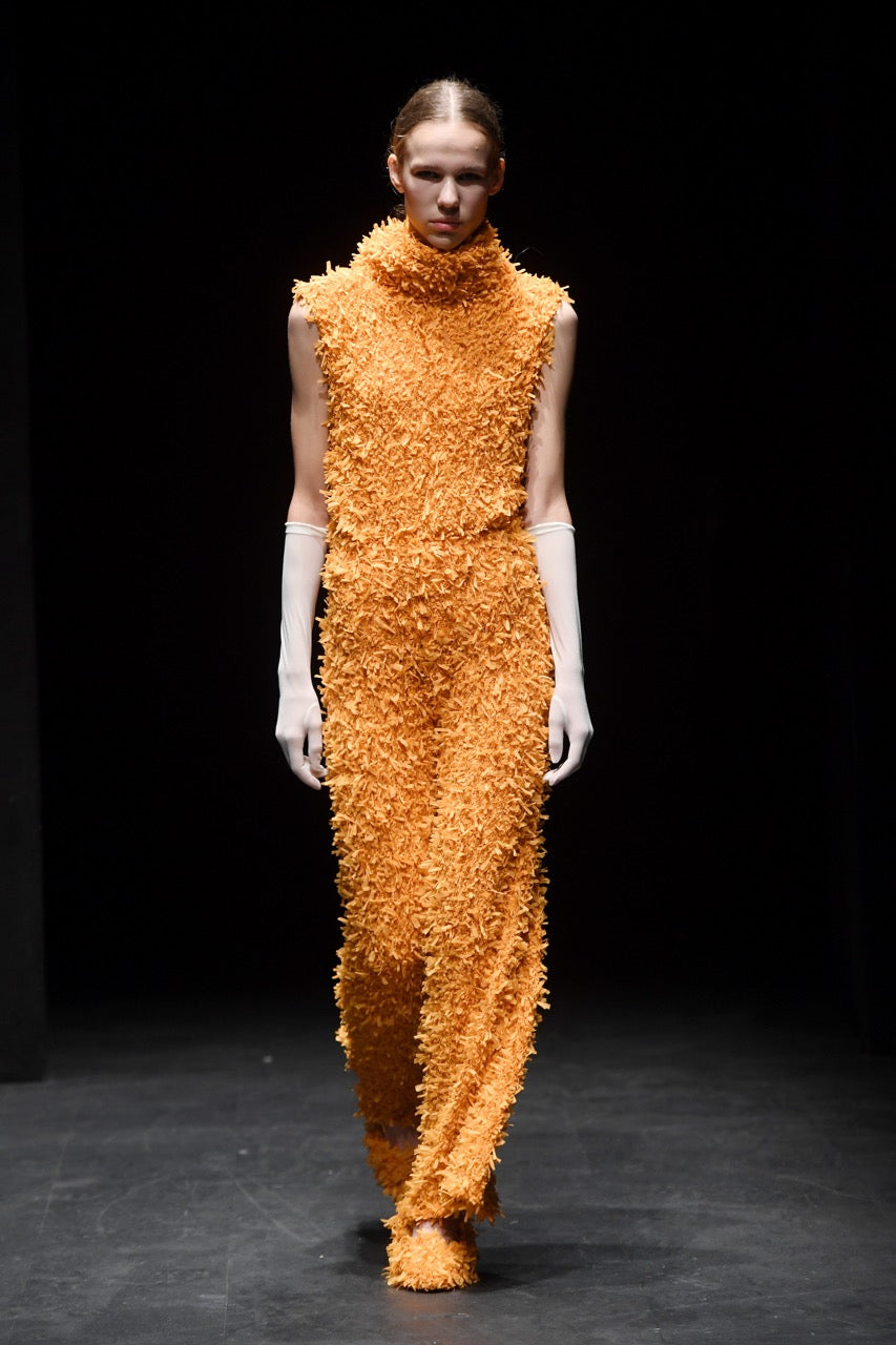 Streamer Sleeveless Turtleneck Blouse Look by Natalie Kolyozyan, Saturday Night Sunday Morning SS20