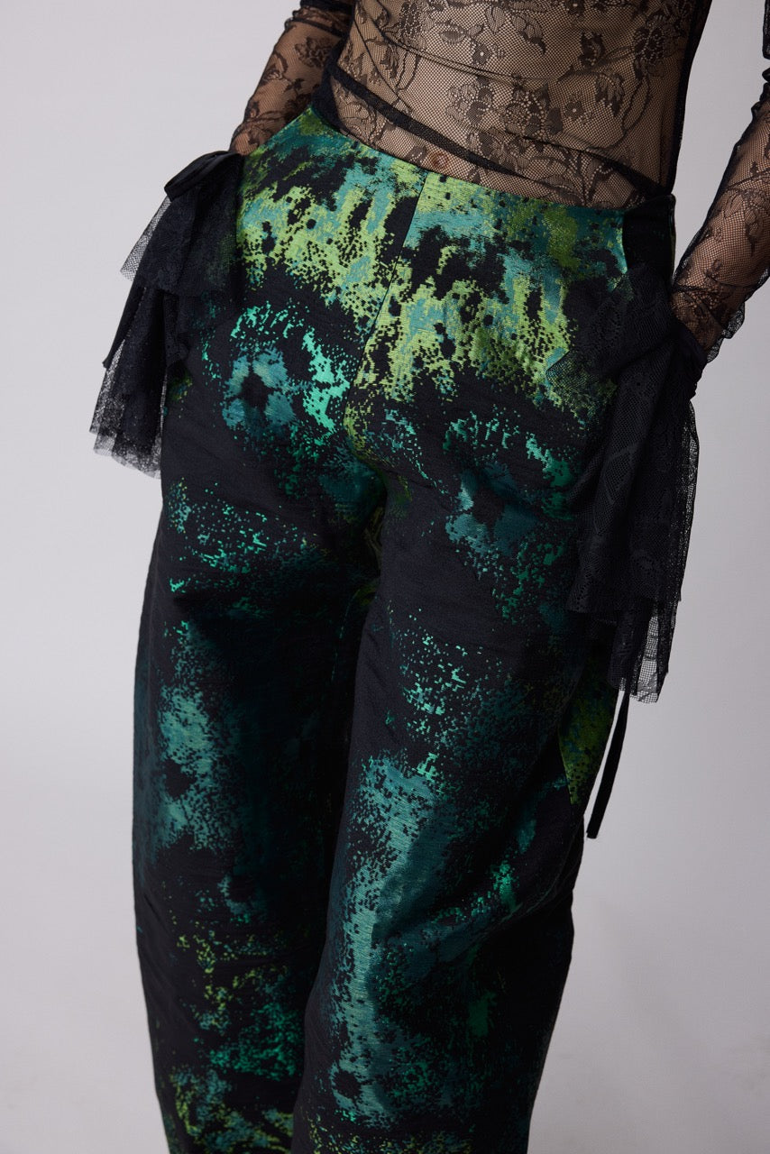 Malachite Green Jacquard Barrel Trousers by Natalie Kolyozyan, Relief AW26, view 3