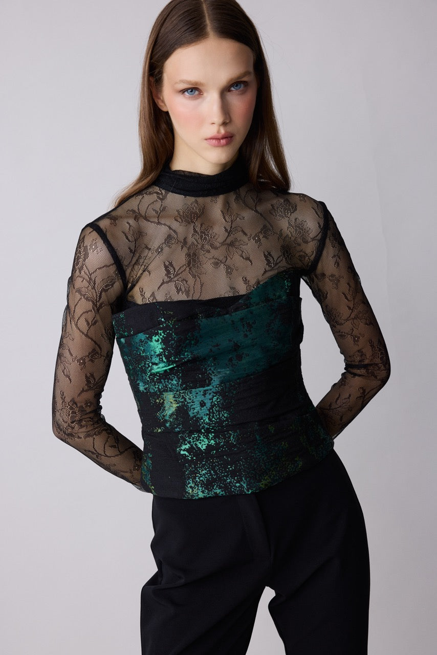 Malachite Green Jacquard Bustier Top by Natalie Kolyozyan, Relief AW26