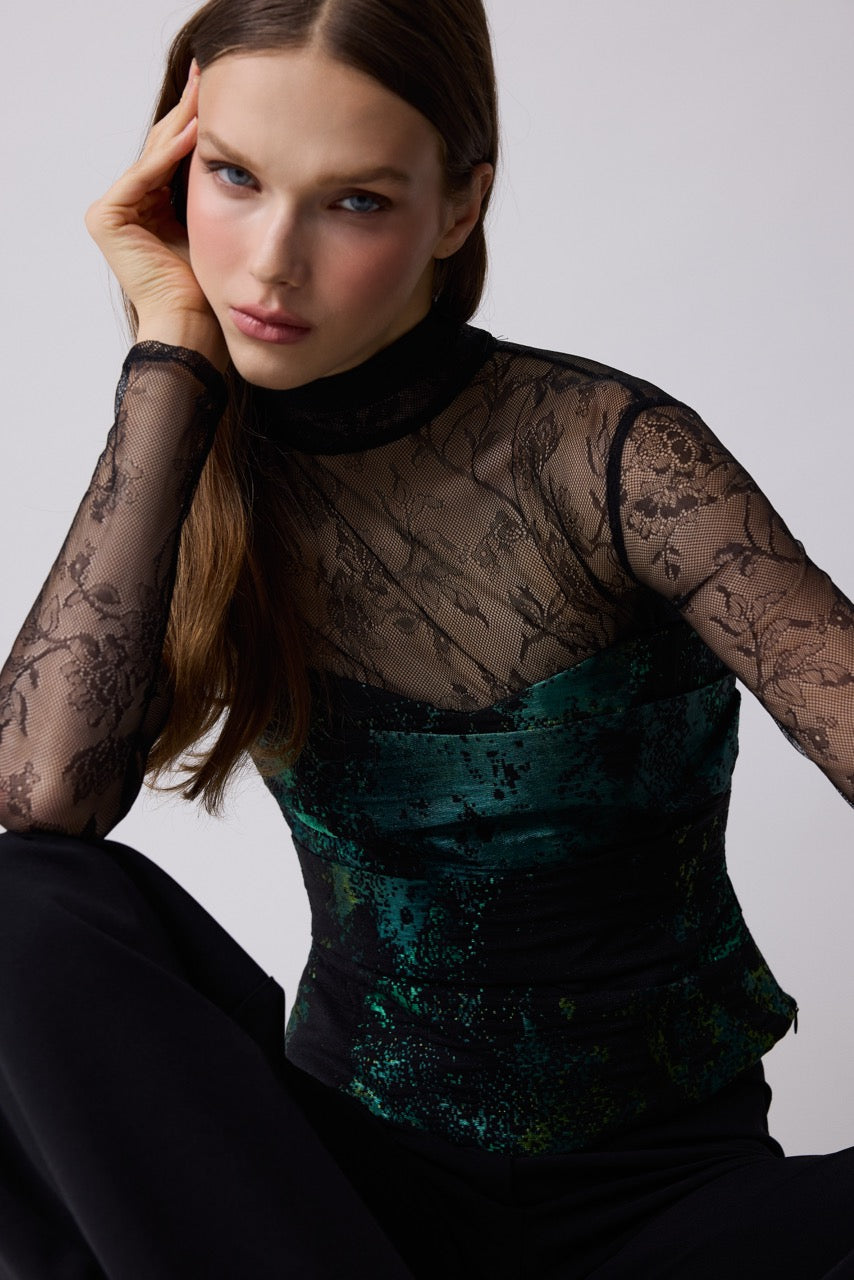 Malachite Green Jacquard Bustier Top by Natalie Kolyozyan, Relief AW26, view 3