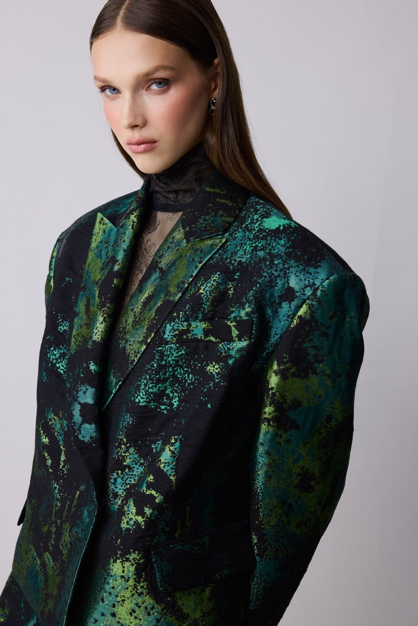 Natalie Kolyozyan Malachite Yeşil Jakar Blazer Ceket, Relief AW26