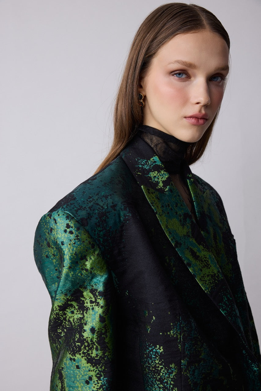 Malachite Green Jacquard Blazer by Natalie Kolyozyan, Relief AW26, view 3